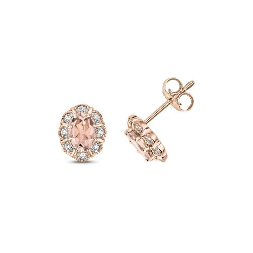 Diamond & Oval Morganite Studs